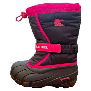 Sorel Mid-Calf Winter Snow Boot Black Pink Rubber Insulated Waterproof Size 3